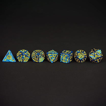 7-Die DND Dice Set Halloween Pattern Polyhedral Dice Set with Leather Bag, Skull Dice D&D Dice Set for RPG Table Games (Halloween Pattern-Blue)
