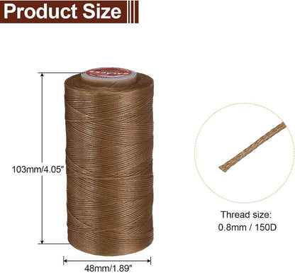 uxcell Flat Leather Sewing Waxed Thread, 270m / 295 Yards Polyester Wax String, 150D Wax Stitching Cord for Leather Crafts, Bookbinding, Bracelets Braided, Caramel