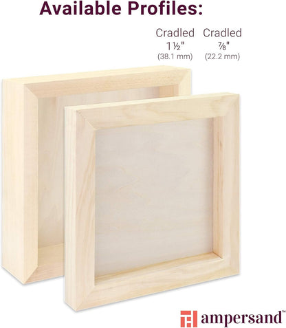 Ampersand Art Supply Unprimed Basswood Artist Panel, 1-1/2" Cradled Profile, 10"x20"