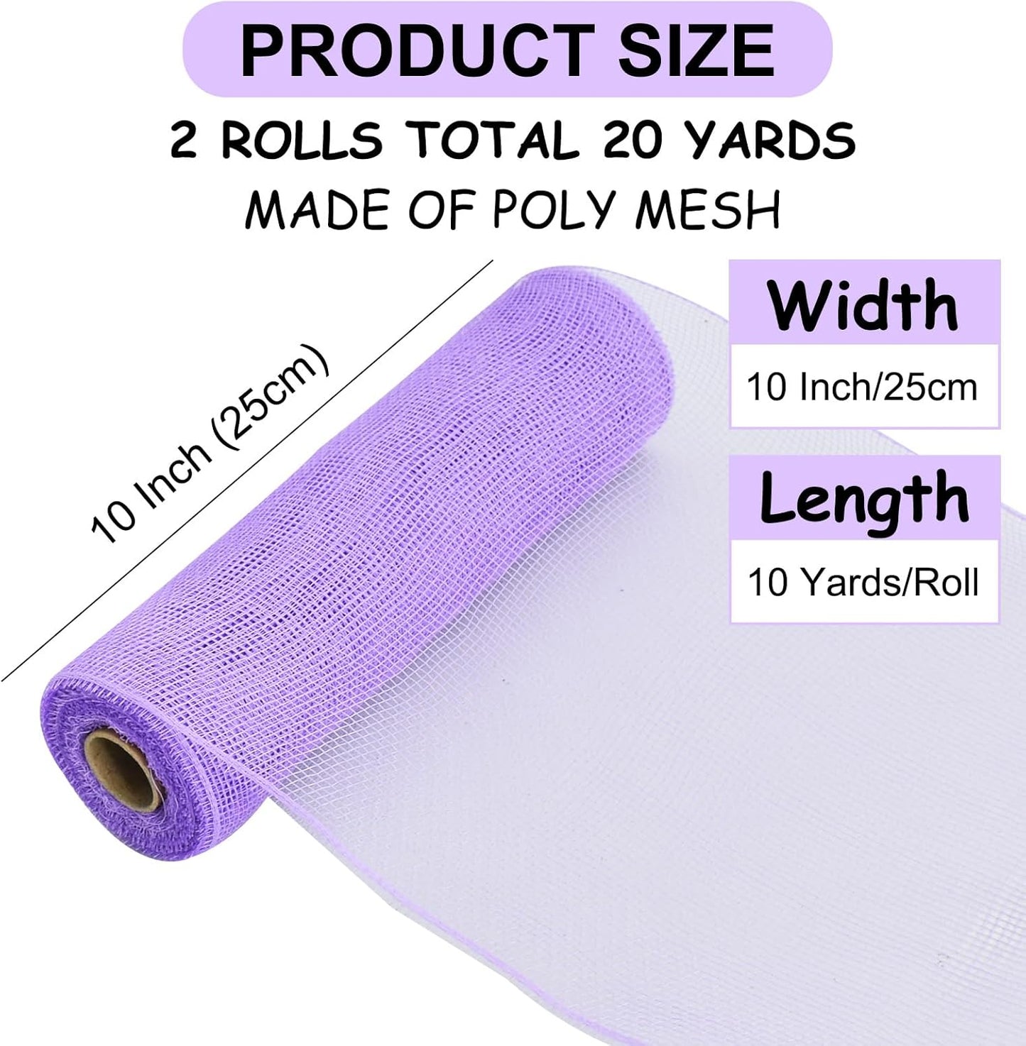 TONIFUL 2 Rolls 10 Inch Lavender Purple Decorative Mesh Ribbbon Rolls, Fabric Mesh for Mesh Wreath Supplies, Front Door Wreath Crafts Tree Decor Christmas NewYears Halloween Decoration (10 yds/roll) - Crafty Corner