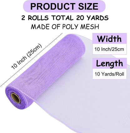 TONIFUL 2 Rolls 10 Inch Lavender Purple Decorative Mesh Ribbbon Rolls, Fabric Mesh for Mesh Wreath Supplies, Front Door Wreath Crafts Tree Decor Christmas NewYears Halloween Decoration (10 yds/roll) - Crafty Corner