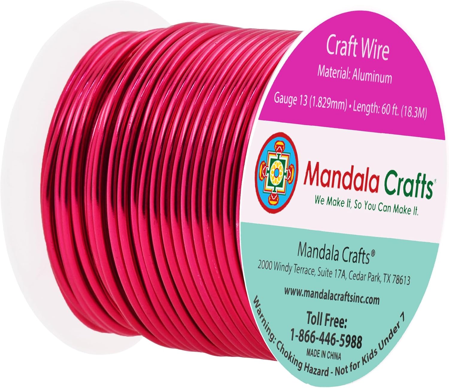 Mandala Crafts 13 Gauge Anodized Aluminum Craft Wire for Jewelry Making - 60 FT Colored Flexible Raspberry Wire - Bendable for Bonsai Armature Crafting Sculpting - Crafty Corner