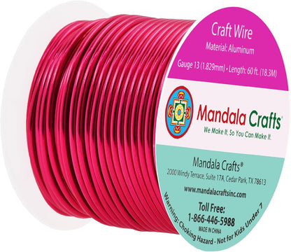 Mandala Crafts 13 Gauge Anodized Aluminum Craft Wire for Jewelry Making - 60 FT Colored Flexible Raspberry Wire - Bendable for Bonsai Armature Crafting Sculpting - Crafty Corner