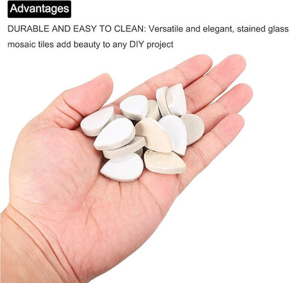 MECCANIXITY 200g Ceramic Mosaic Tiles for Crafts Bulk, Raindrop White Ceramic Tiles for Mosaic Kits Garden Stepping Stone Cup Mat