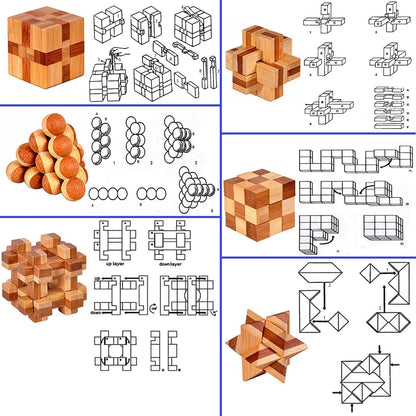 18 Pack Wooden Brain Teaser Puzzles Stress Relief Toys Wooden Burr Puzzles Brain Teaser Puzzle with Gift Packing Box Magic Puzzle Games Toy for Kids and Adults by AHYUAN (Bamboo)