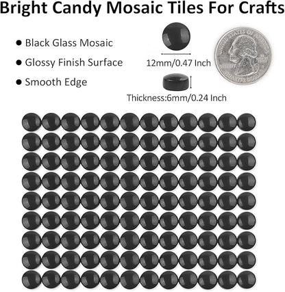 Artspac Glass Mosaic Tiles for Crafts Bulk,150g Round Mosaic Glass Pieces,Black Mosaic Tiles for DIY Garden Crafts Supplies, Crafts Ornaments