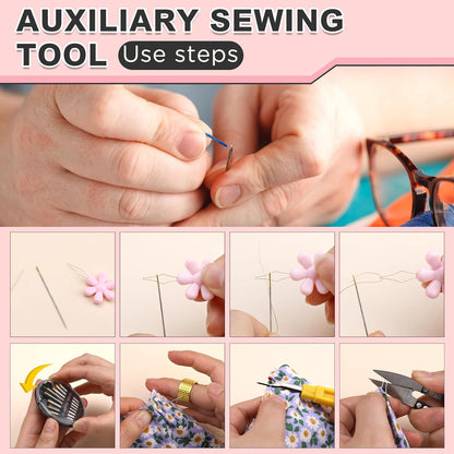 KAQRHFT 24 PCS Needle Threaders Kit, 4 Types Needle Threader with Embroidery Needles, Seam Ripper, Thread Snips, Thimble and Measuring Tape, Sewing Tool Kit for Hand Sewing