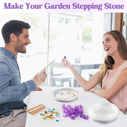 Jetec 12 Set DIY Stepping Stone Mold Kit for Creating Stepping Stones Garden Markers Round Concrete, Number Letter Mold Mosaic Tiles Plastic Disposable Gloves Wooden Sticks, No Concrete Mix(10.6 Inch)
