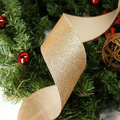 CT CRAFT LLC Glitter Wired Ribbon 2.5" x 10 Yards Gold (Champagne Gold) for Christmas Home Decor Bow Gift Wrapping DIY Crafts Wreath - Crafty Corner