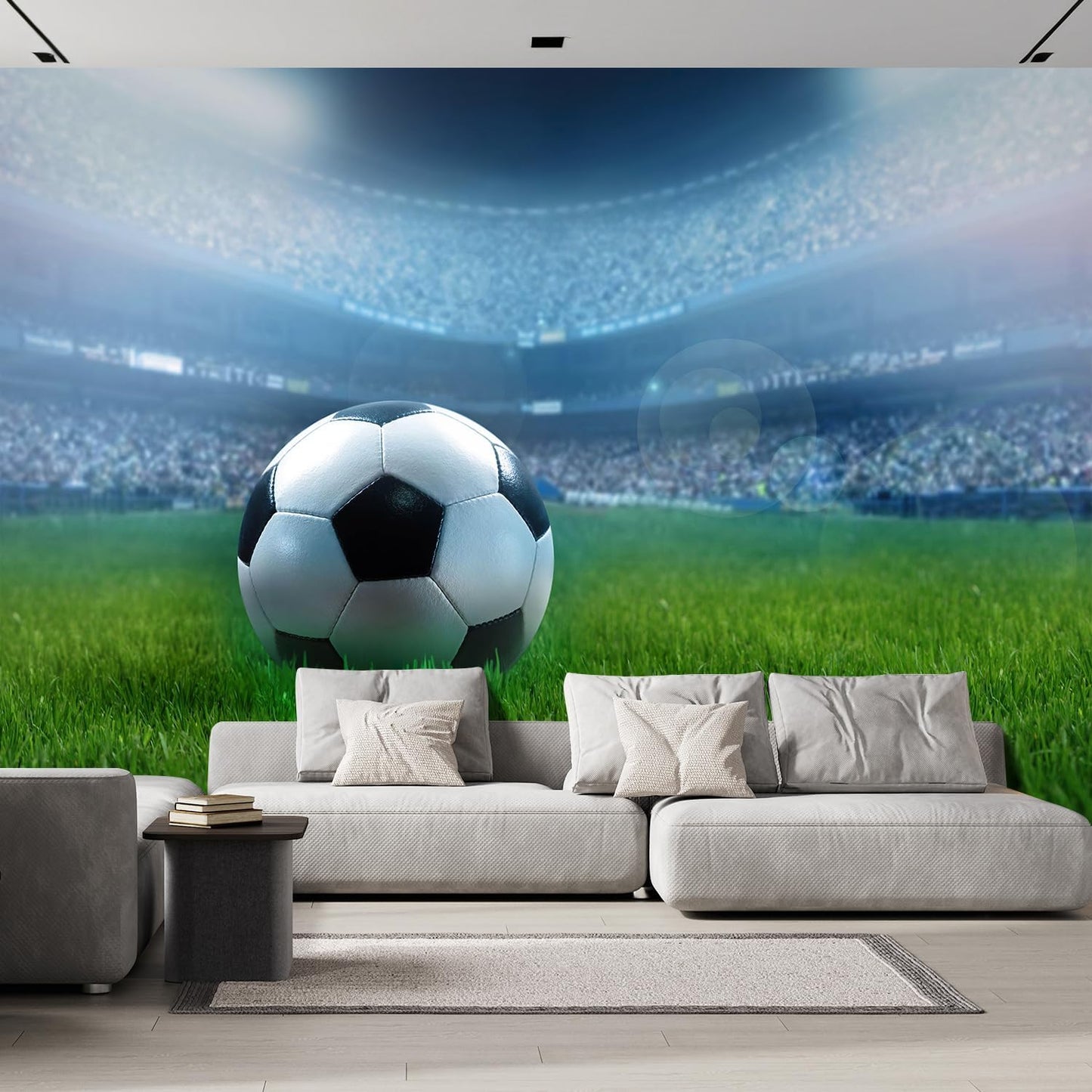 wall26 Wall Sticker/Wall Mural Close Up of a Football Ball on a Full Stadium, Not Peel and Stick, Non-Woven Wallpaper Decorative for Bedroom, Living Room, Office - 108x120 inches