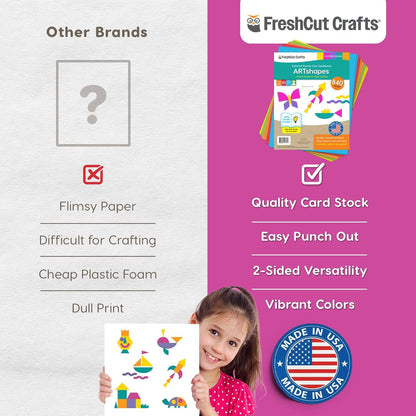 ARTshapes 840 pc Creative Paper Shapes Pack with 70+ Idea Guide - US Made Card Stock - Punch Out Funky DIY Craft Supplies for Whimsical Art Designs, Paper Crafts, and Pattern Play 5 Festive Colors - Crafty Corner