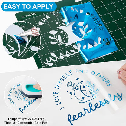 VINYL FROG Metallic Foil HTV Vinyl Roll 12" x5ft Blue Heat Transfer Vinyl Chrome Iron on Vinyl Easy to Cut & Weed DIY Heat Press Design for T-Shirts