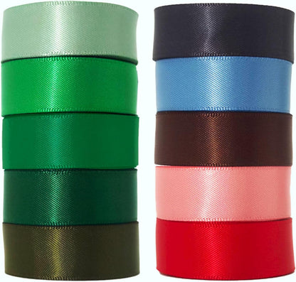 Assorted Green Satin Ribbon 1 Inch Set, 50 Yards Double Faced Pack, Into The Forest 10 Colored Ribbon Bulk for Gift Wrapping, Crafts, Flower Bouquet, Eco Environment, Earthy Day, Forest Wedding - Crafty Corner