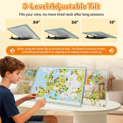 1000 Pieces Rotating Plastic Puzzle Board 3-in-1 Double-Sided/Tilting/Rotating, Portable Table 31.93"x24.06" Spinning Jigsaw Puzzle Table with Cover Lazy Susan Gift for Seniors Adults and Kids