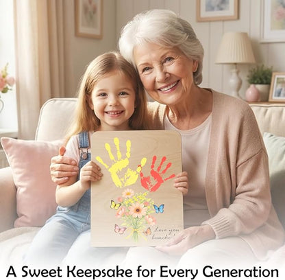 Flower Handprint Plaque For Mother's Day, Gifts for Grandma and Mom From Kid, Unique Mothers Day Gifts From Daughter, Kids Craft Kit Handprint Wooden 7x10 or 9x12 inchs (9x12 inchs)