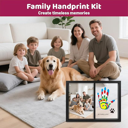 Family Handprint Kit, DIY Baby Hand and Footprint Handmade Keepsake Wooden Frame with 6 Non-Toxic Baby-Safe Paint, Family Gifts Ideas Gift for New Parents, Grandparents, Father's Day, Mother's Day