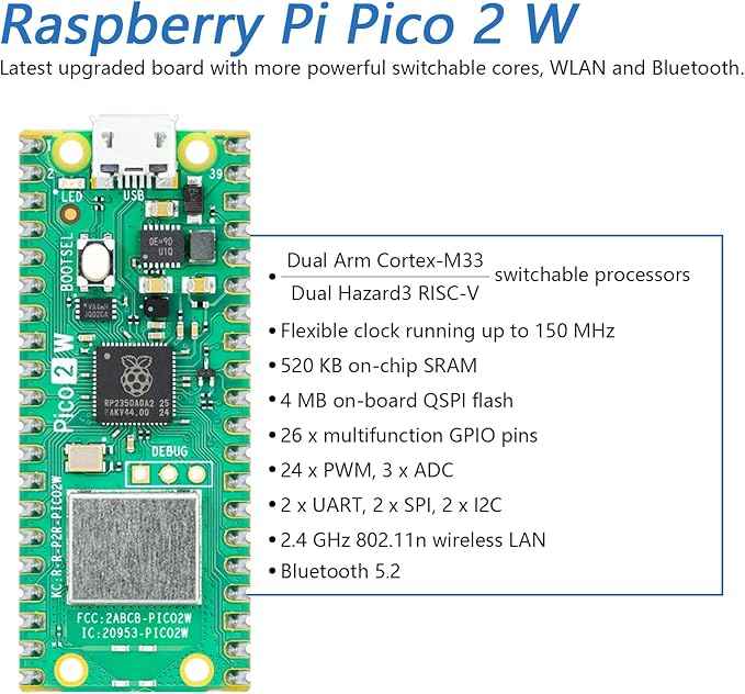 Freenove Omni Wheel Car Kit for Raspberry Pi Pico 2 W (Included), Dual Arm Cortex-M33 and Dual Hazard3 RISC-V Microcontroller, 3-Wheel and 4-Wheel Forms, Accelerometer Module, Compass Module