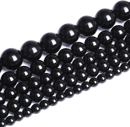 8mm 51pcs Natural Black Agates Onyx Stone Beads Smooth Round Loose Spacer Beads for Jewelry Making DIY Bracelets 15"