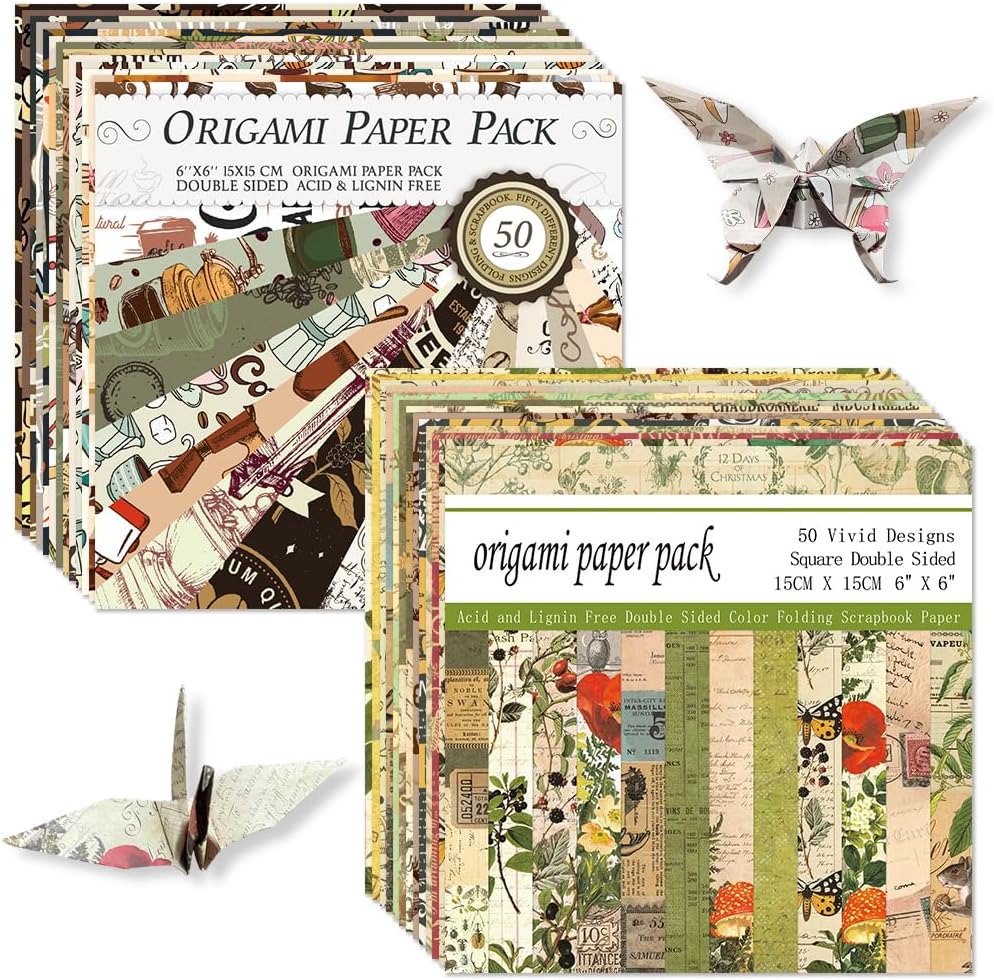 Origami Paper Kit Dobule Sided 100 Sheets 100 Colors 6 Inch Japanese Chiyo Square Easy Fold Arts Crafts DIY Handwork Origami Papers Beginner Coffee Newspapers - Crafty Corner