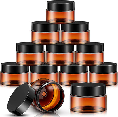 SATINIOR 12 Pack 12 oz Plastic Container Jars with Lids Round Clear Travel Cosmetic Container Slime Jars for Toiletries, Lotion, Cream, Ointments, Makeup, Rhinestone, Samples, Kitchen Storage(Amber)