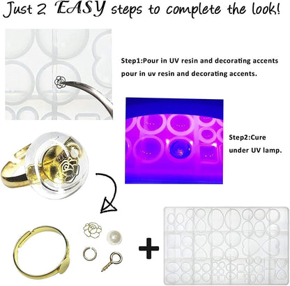 FUNSHOWCASE Cabochon Gem Silicone Mold 2 Trays for Resin Casting Jewelry Making