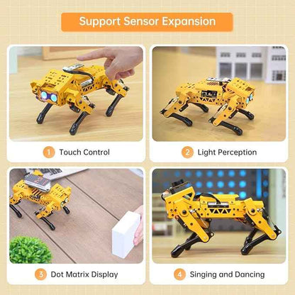 MechDog Robot Dog for Arduino Scratch Python Starter Smart Robot Kit with ESP32 AI Camera, Self Balancing Target Recognition&Tracing Open Source Bionic Quadruped Programming Science Set, Advance Kit