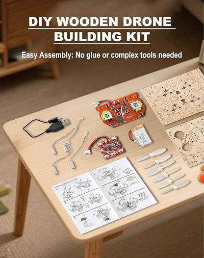 DIY Wooden Drone Building Kit, Wooden Drone Model Kit, DIY Mini Wood Drones RC Quadcopter, Creative Aircraft, Assembly Quadrotor Drones Model with 4-Axis Flight (B)