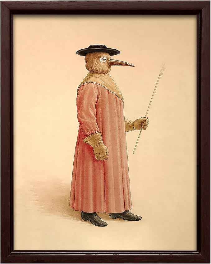 Poster Master Vintage Plague Doctor Canvas - Retro Physician Print - Medical Doctor Art - Gift for Men & Women - Wall Decor for Living Room, Bedroom or Dorm - 8x10 Brown Framed Canvas