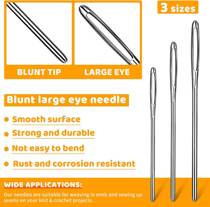 Yizzvb 263 Pcs Stitch Ring Markers, Knitting Stitch Rings with Plastic Box, 3 Types Knit Counting Ring Crochet Sewing Locking Accessories and 3 Pcs Large-Eye Blunt Needles for DIY Handmade Crafts