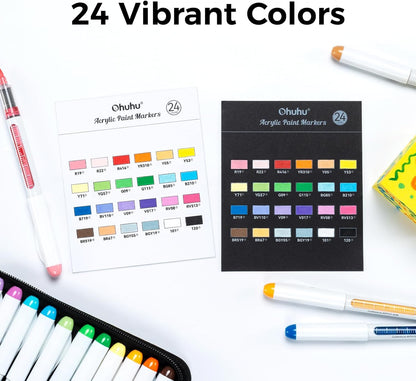 Ohuhu Acrylic Paint Markers Direct Liquid: 24 Colors Flexible Brush Tip Acrylic Markers High Opacity Paint Pens Waterproof Lightfast for Rock Easter Eggs Wood - Nahuku