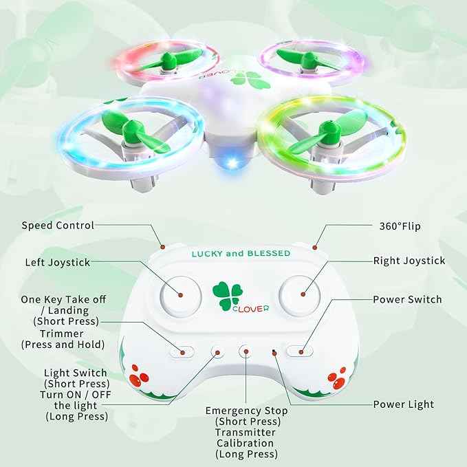 Clover Drone for Kids – Beginner-Friendly LED Quadcopter with Dual Modular Batteries, Easy to Fly, Altitude Hold, One-Key Takeoff, 360 Flips – Gift for Boys & Girls Age 6+