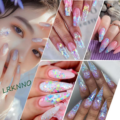 12 Colors Irregular Ice Nail Art Glitter Sequins 3D Holographic Mermaid Flakes Chameleon Confetti Iridescent Chunky Glitter for Face Make-Up Beauty Decorations