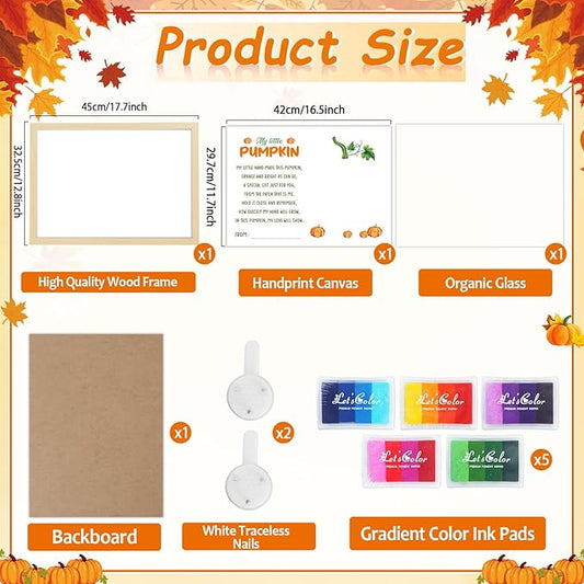 Thanksgiving My Little Pumpkin Poem Handprint Art Craft DIY Kit Thanksgiving DIY Gifts Fall Autumn Pumpkin Handprint Art Keepsake with Wood Frame for Mom Dad Friend Holiday Activities 12x16 Inch