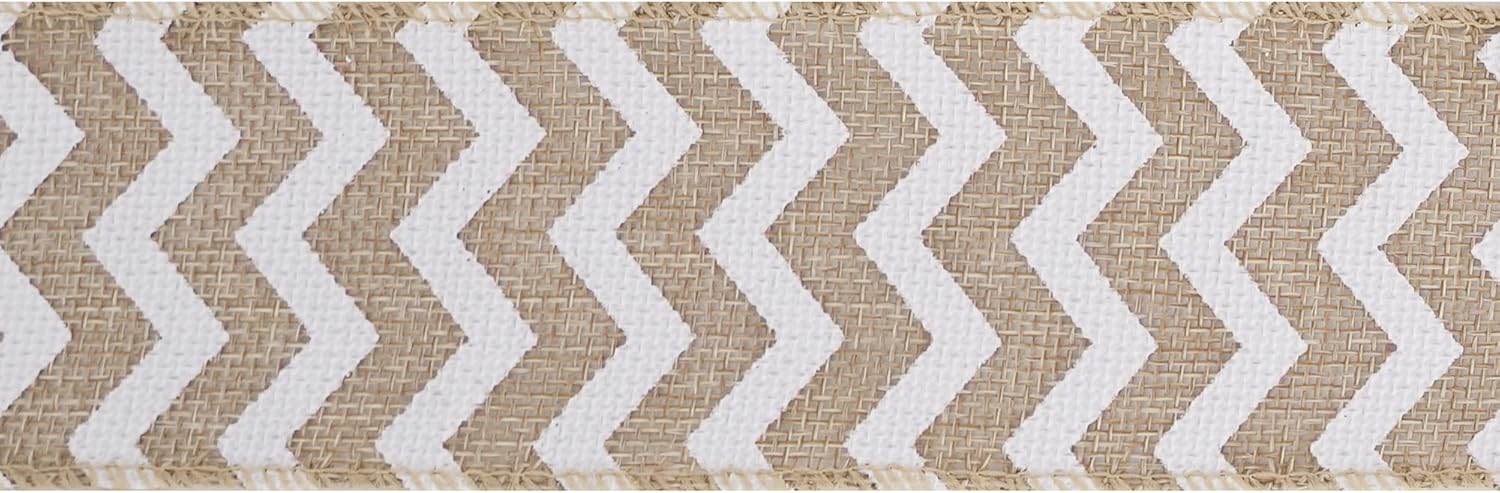 MEEDEE Burlap Ribbon with White Chevron Pattern - 2.5 Inch Wired Ribbon for Cakes, Wreaths, Rustic Decor, Baby Showers, Beach Parties, Farmhouse Gifts - 10 Yards - Crafty Corner