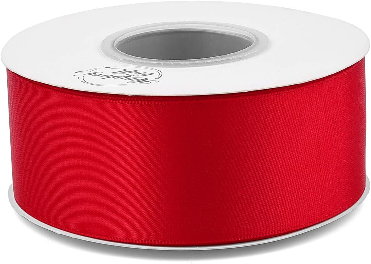 Humphrey's Craft 1-1/2 Inch Red Satin Ribbon Double Faced 25 Yards, Thick Silk Ribbon for Crafts Gift Wrapping DIY Bows Bouquet Decoration Sewing Christmas Tree Wedding and Invitation Card. - Crafty Corner