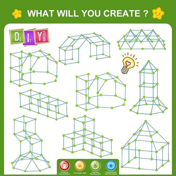SpringFlower Fort Building Kit for Kids,STEM Construction Toys, Educational Gift for 3 4 5 6 7 8 9 10 11 12 Years Old Boys and Girls,Ultimate Creative Set for Indoor & Outdoors Activity,200 Pcs,Green