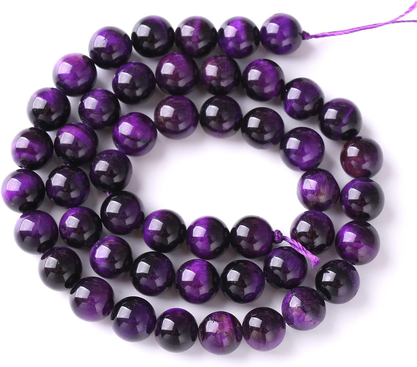 8mm 45pcs A+ Natural Purple Tiger Eye Stone Beads Round Spacer Loose Beads for Jewelry Making DIY Bracelet Necklace 15" Inch