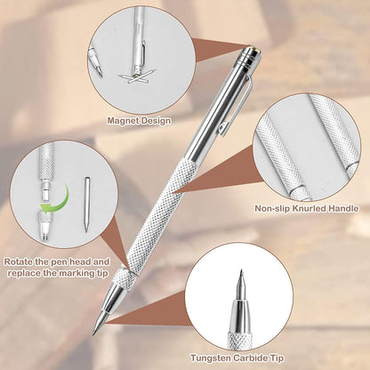 4 Pcs Tungsten Carbide Etching Tool with 20 Replacement Tips, Aluminium Carbide Engraving Pen With Clip, Metal Engraving Tool for Glass Ceramics and Hardened Steel Sheet