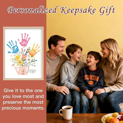 Totomogug Handprint Flower Bouquet Art Kit – 2 Large Sheets (12"x16") with Wood Frame, Non-Toxic 6-Color Inkpad, DIY Keepsake Craft Gift for Mom & Grandma for Mother's Day Birthday Thanksgiving