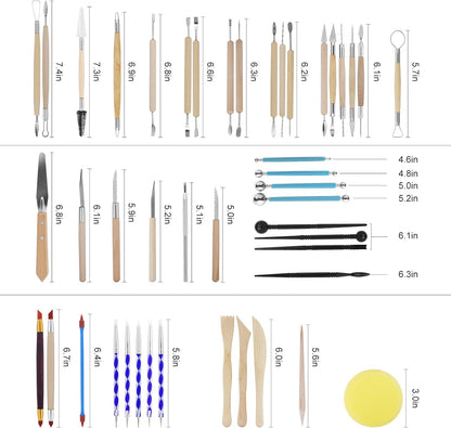 Yagugu Pottery Clay Tools for Adults Sculpting, 45Pcs Basic Wood Ceramics Carving Polymer Clay Tool Supplies kit Supplies for Kids and Artists Modeling Shaping Building for Art&Craft Gifts