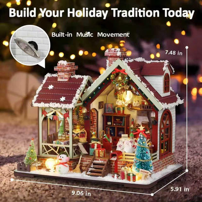 DIY Miniature House Kit, Miniature Kit with Music, Dollhouse Kit for Adults Teen, Mini House Building Kit for Birthday, Christmas Warm Lodge