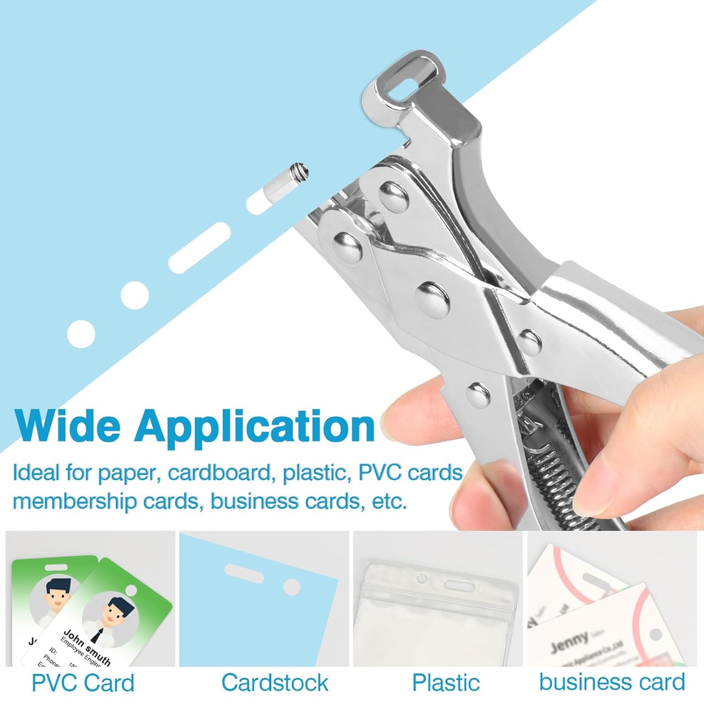 2 in 1 Badge Slot Hole Punch for ID Cards, Heavy Duty Hand Punch Metal Hole Puncher for PVC Material, Business Cards, Paper and Cardstock (5mm Round Hole &13mm X 3mm Slot Hole, Silver) - Crafty Corner