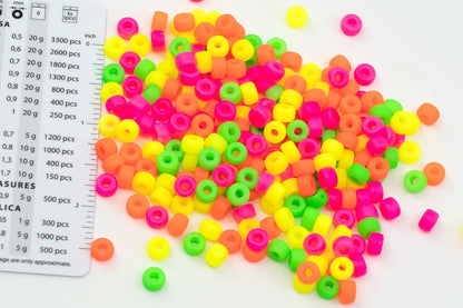 1.76 oz (ab. 240pcs) Mix of Big Pony Bagel Czech Glass Beads, 6mm (0.24 inch, Hole 0.08in) Semi Matte Neon Mix