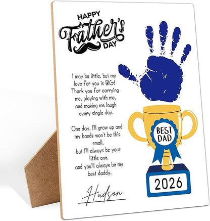 Best Dad DIY Handprint Art Wooden Making Sign, Fathers Day Personalized Gifts for Dad from Daughter and Son, Baby Handprint Keepsake, Fathers Day Crafts for Family Activities, 9x12 In