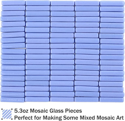 Youway Style Mosaic Tiles for Crafts Bulk,150g Blue Strips Shapes Mosaic Glass Pieces,Glass Mosaic Garden Craft Kit