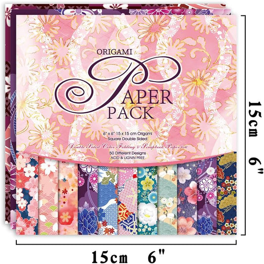 Origami Paper Kit 50 Sheets 70GSM 6 Inch Square Double Sided Color 50 Vivid Japanese Washi Chiyo Colors for Hand Crafts Origami Paper Arts Creativity.Japanese Sakuras - Crafty Corner