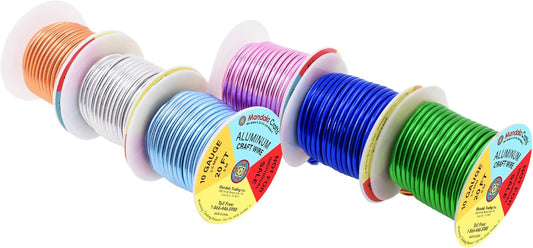 Mandala Crafts 10 Gauge Anodized Aluminum Craft Wire for Jewelry Making - 120 FT Colored Flexible Silver Copper True Blue Pink Ice Blue Green Wire - Bendable for Bonsai Armature Crafting Sculpting - Crafty Corner
