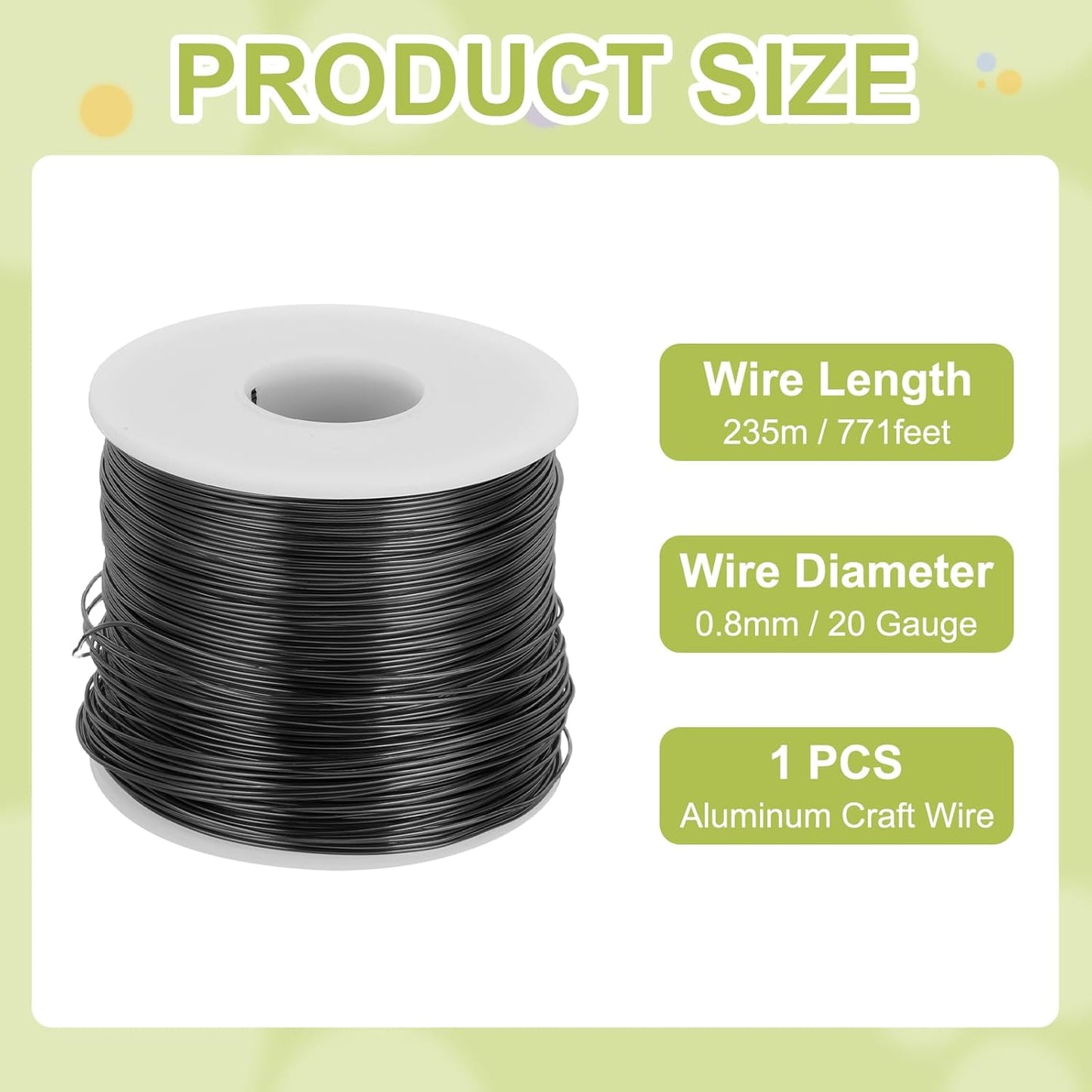 MECCANIXITY 20 Gauge Anodized Aluminum Craft Wire Bendable Bonsai Training Wire 771 Feet 0.8mm for Sculpting Crafts Wreath Floral Beading Jewelry Making, Black