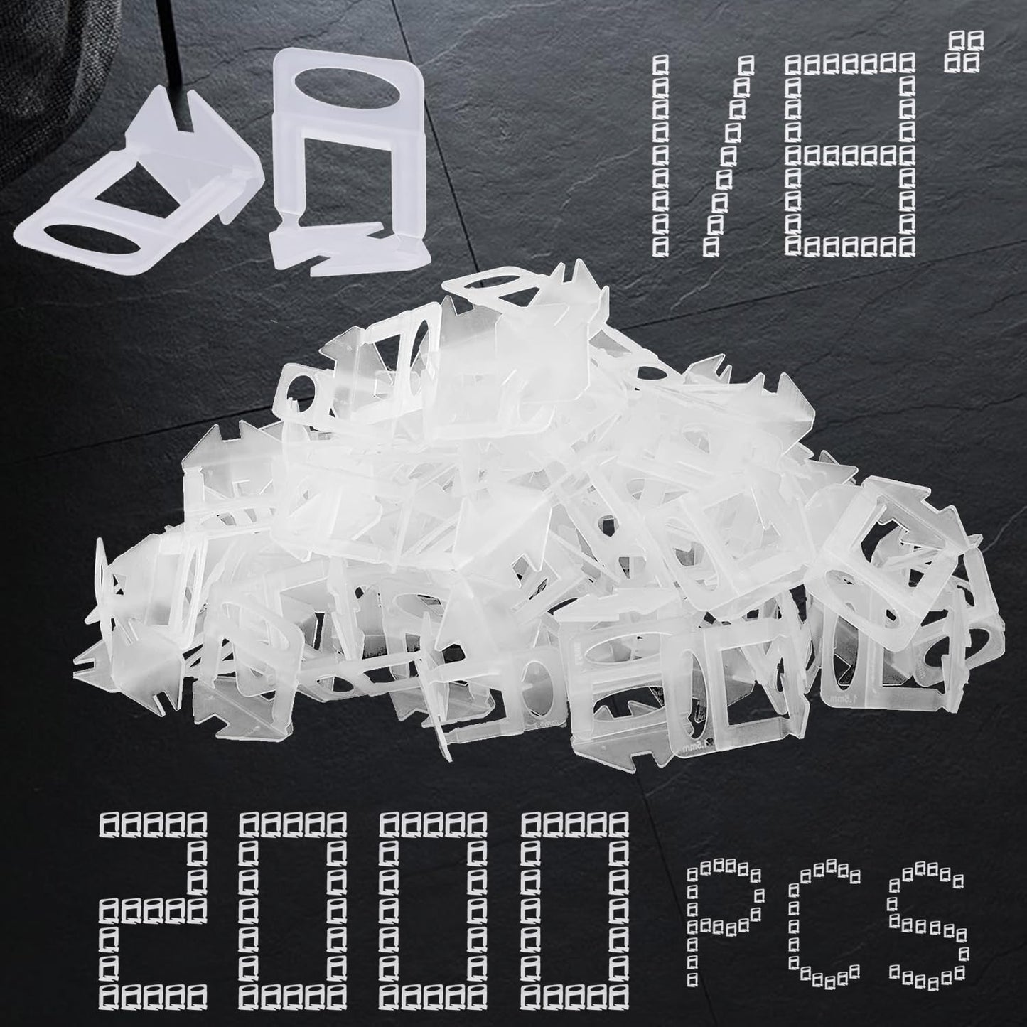 Tile Leveling System Clips 1/8" 2000 Piece 3.0mm Tile Leveler Clips DIY Tile Spacers Tile Leveling Clips for Professional Ceramic Tile and Stone Installation
