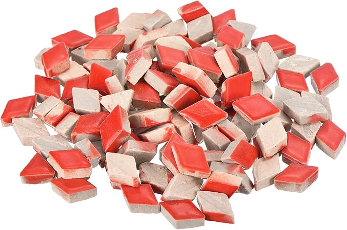 MECCANIXITY 200g Ceramic Mosaic Tiles for Crafts Bulk, Rhombic Red Ceramic Tiles for Mosaic Kits Garden Stepping Stone Cup Mat